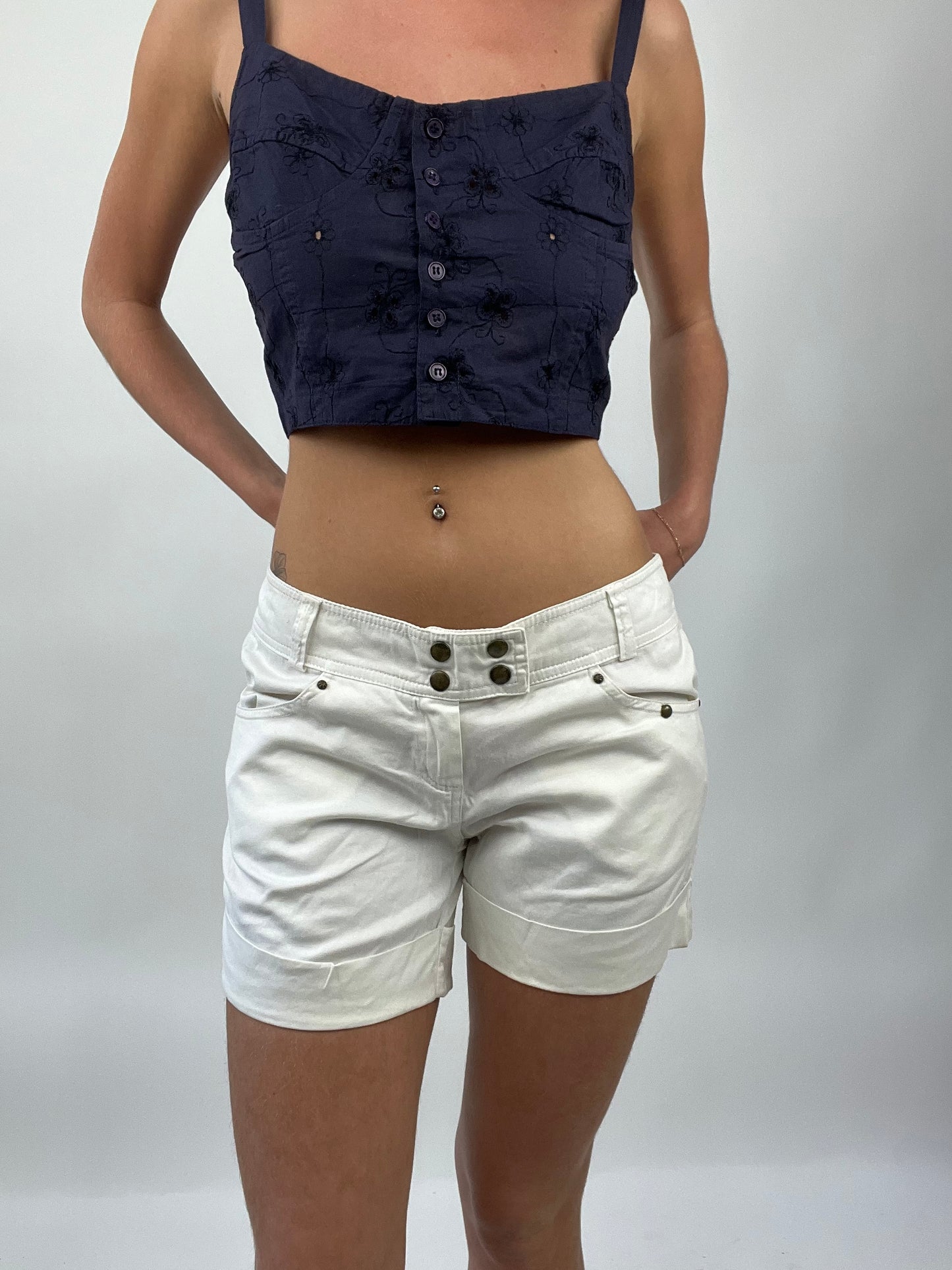 COASTAL COWGIRL DROP | medium white shorts with studded detail