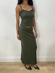 💻BEST PICKS | small dark green knit skirt & cami set