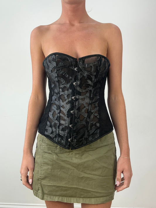 💻HALLOWEEN | medium black strapless embroidered corset