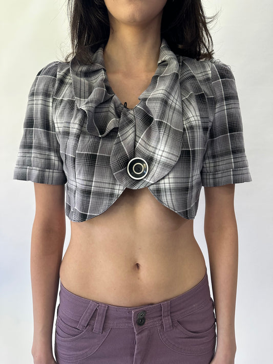 devil wears prada | small grey plaid cropped short sleeve top