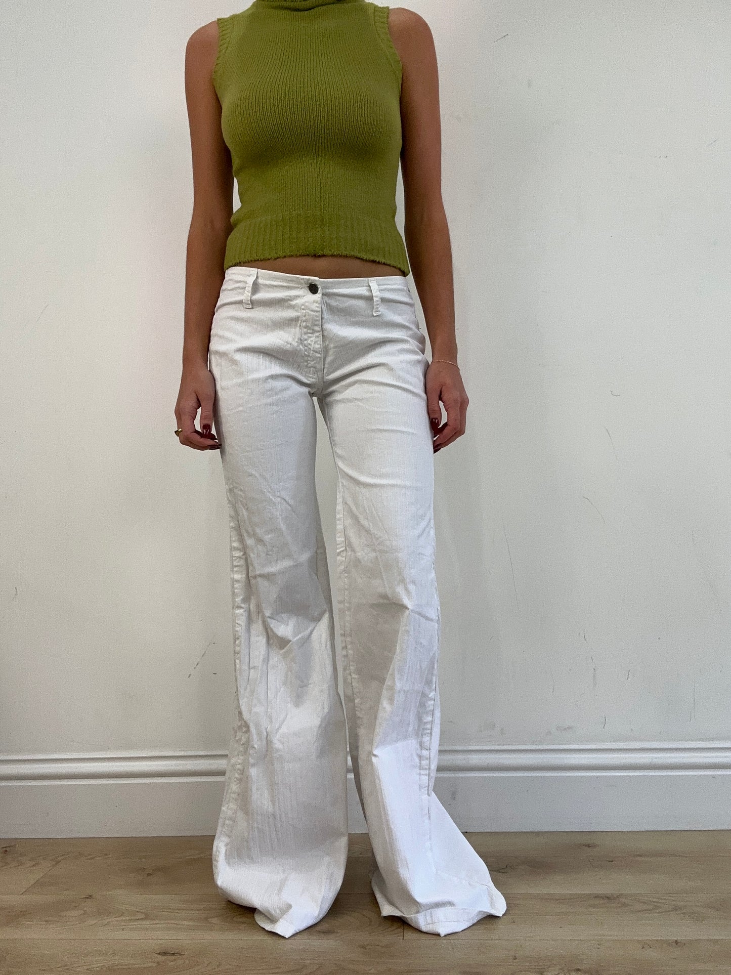vintage edit thirteen | white ribbed flared trousers