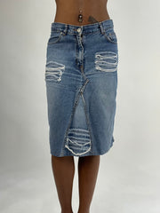 BEST PICKS | small blue denim distressed midi skirt