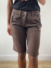 Vintage edit: festival | shorts vaqueros de color marrón medio con topo dorado