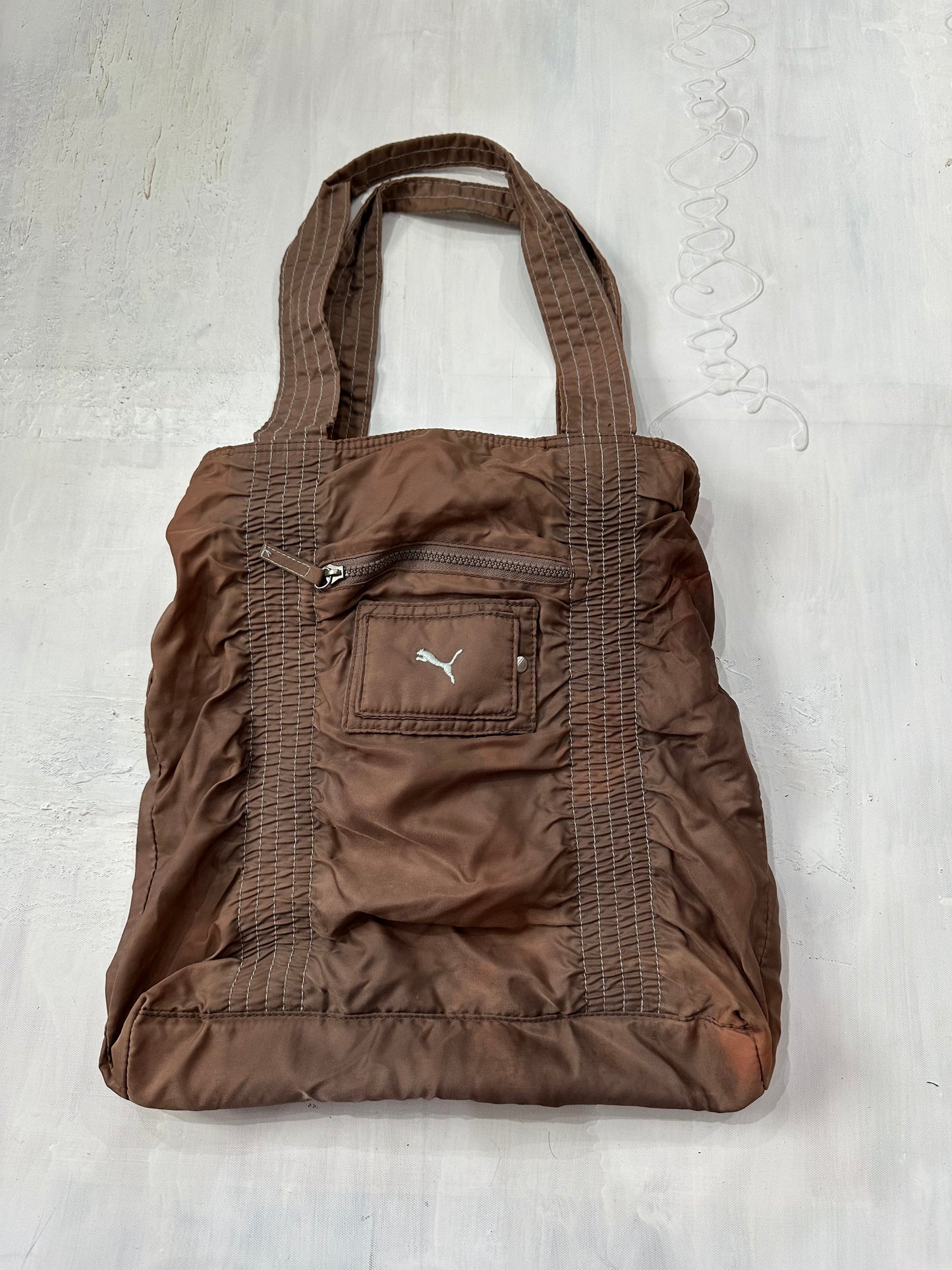 midsummer edit | brown and pink puma nylon tote bag