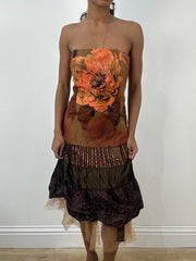BEST PICKS | medium brown bandeau midi dress with floral print