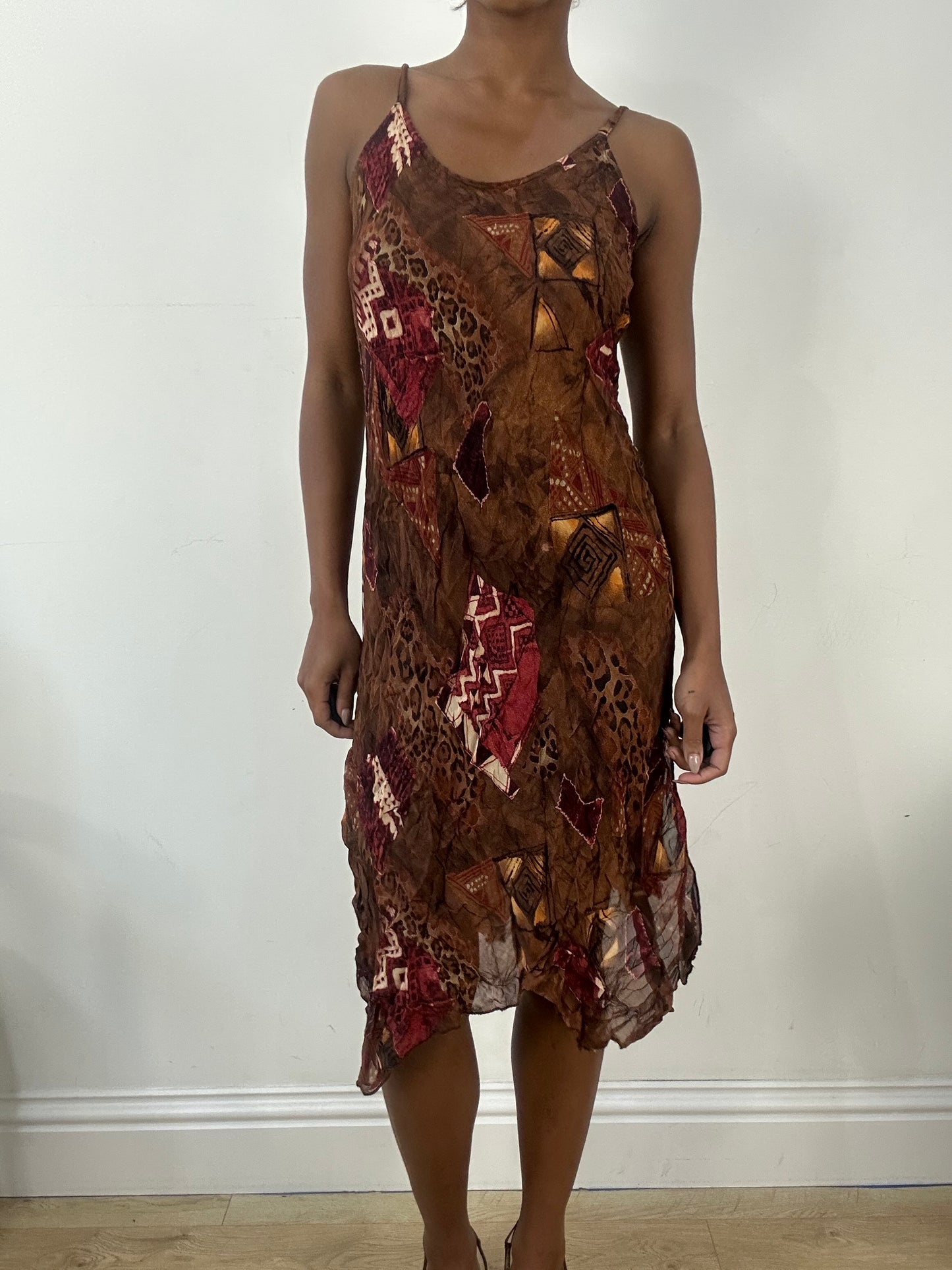 AUTUMN EDIT | medium brown midi dress with mesh overlay