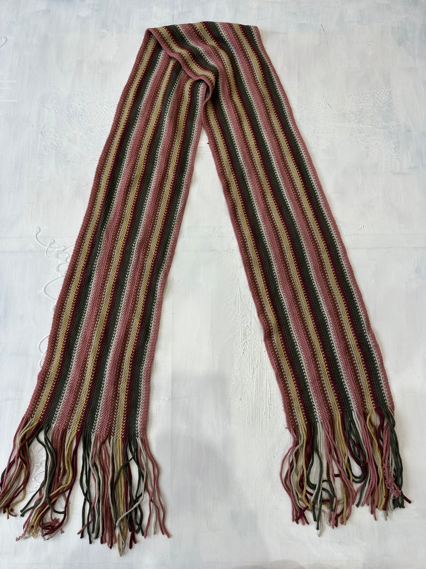 winter edit | pink and green striped knit tassel scarf