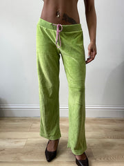 spring edit | medium green velour sweatpants with pink drawstring