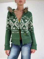 st patrick’s day | medium green knitted argyle print dual zip jumper