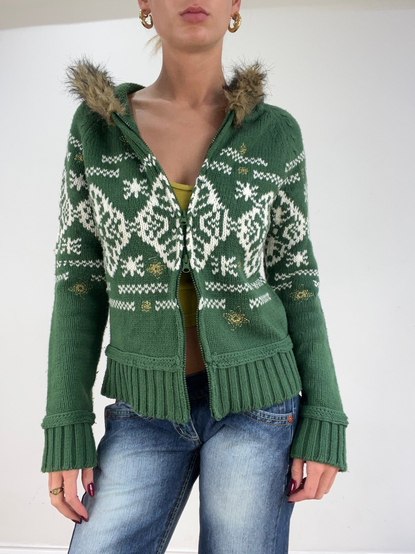st patrick’s day | medium green knitted argyle print dual zip jumper
