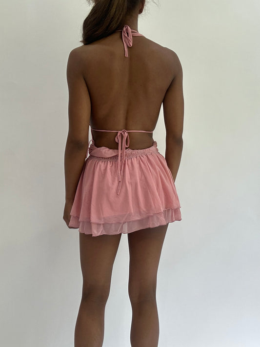 colourmaxxing drop | small pink mesh overlay mini dress