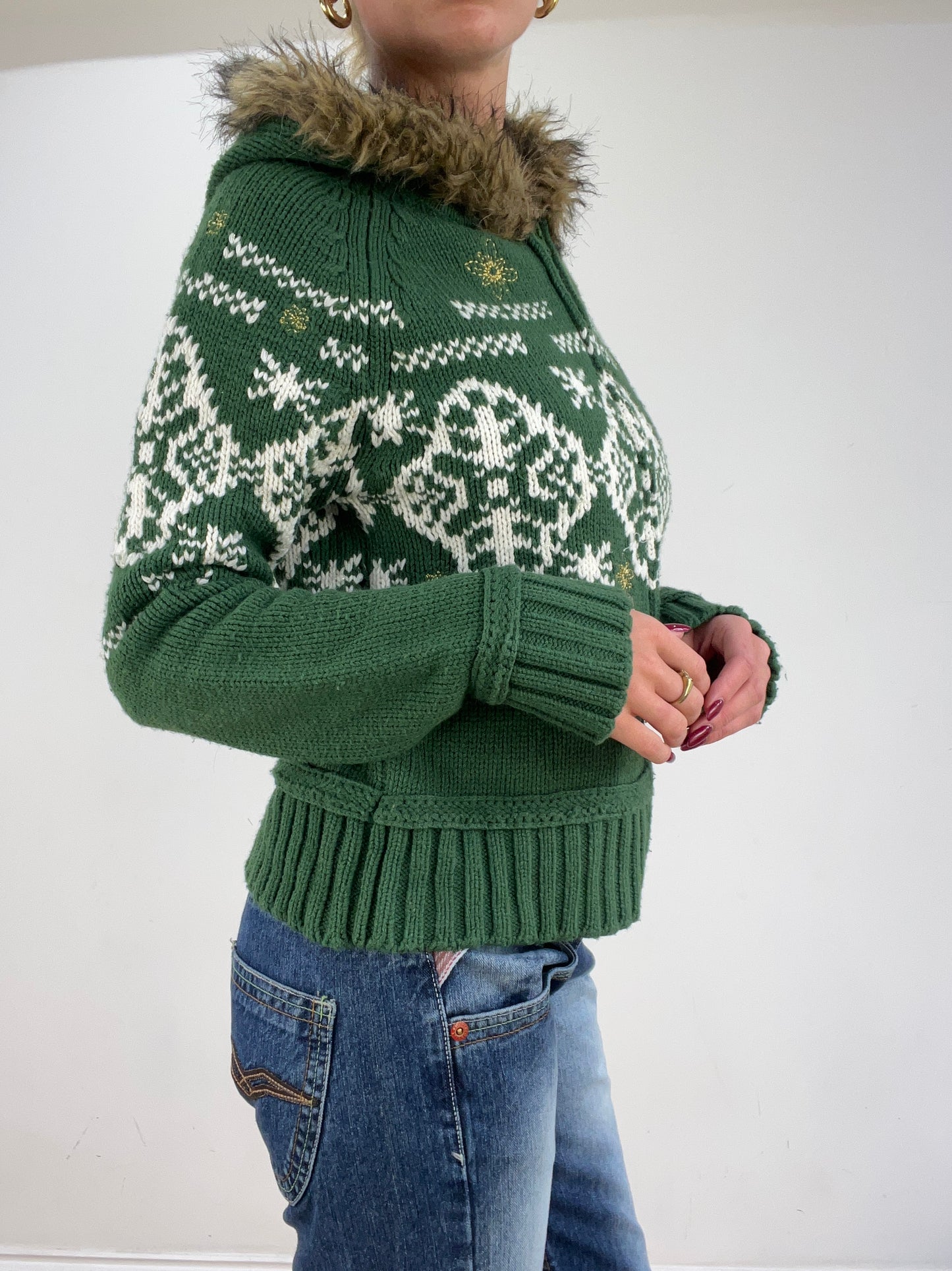 st patrick’s day | medium green knitted argyle print dual zip jumper