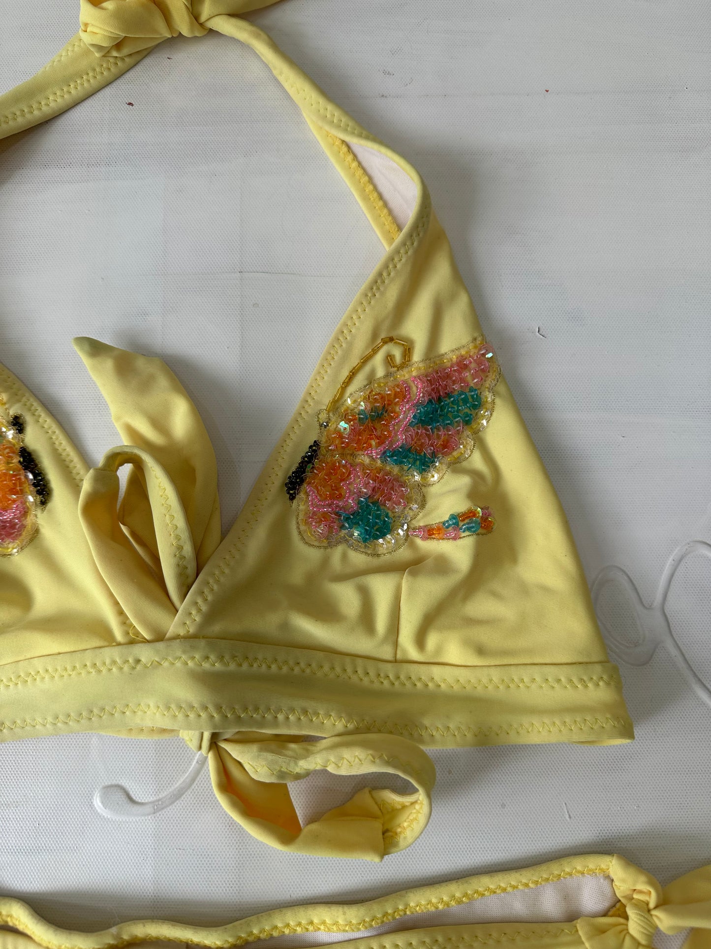vintage edit twenty-seven | medium yellow butterfly bikini set with beading and sequins