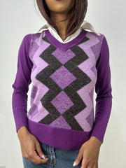 vintage edit thirty-three | small purple argyle jumper with shirt detail