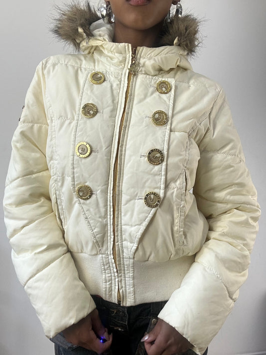 AUTUMN EDIT | small cream baby phat puffer jacket with gold button detail