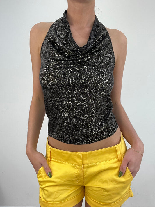 💻💚 vintage edit nineteen | small brown and gold polka dot halterneck top