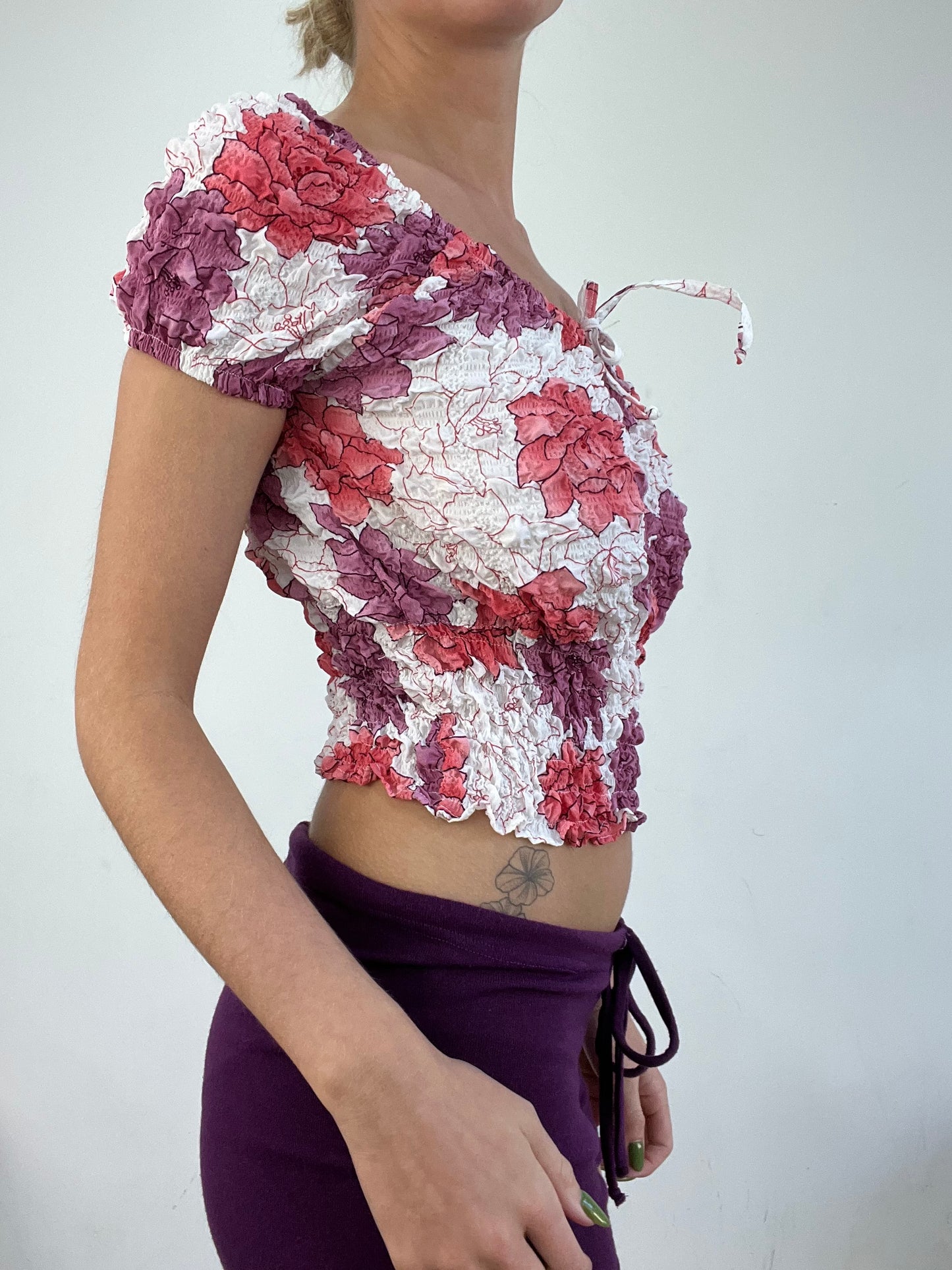BEST PICKS | small white and pink ruched floral milkmaid style top
