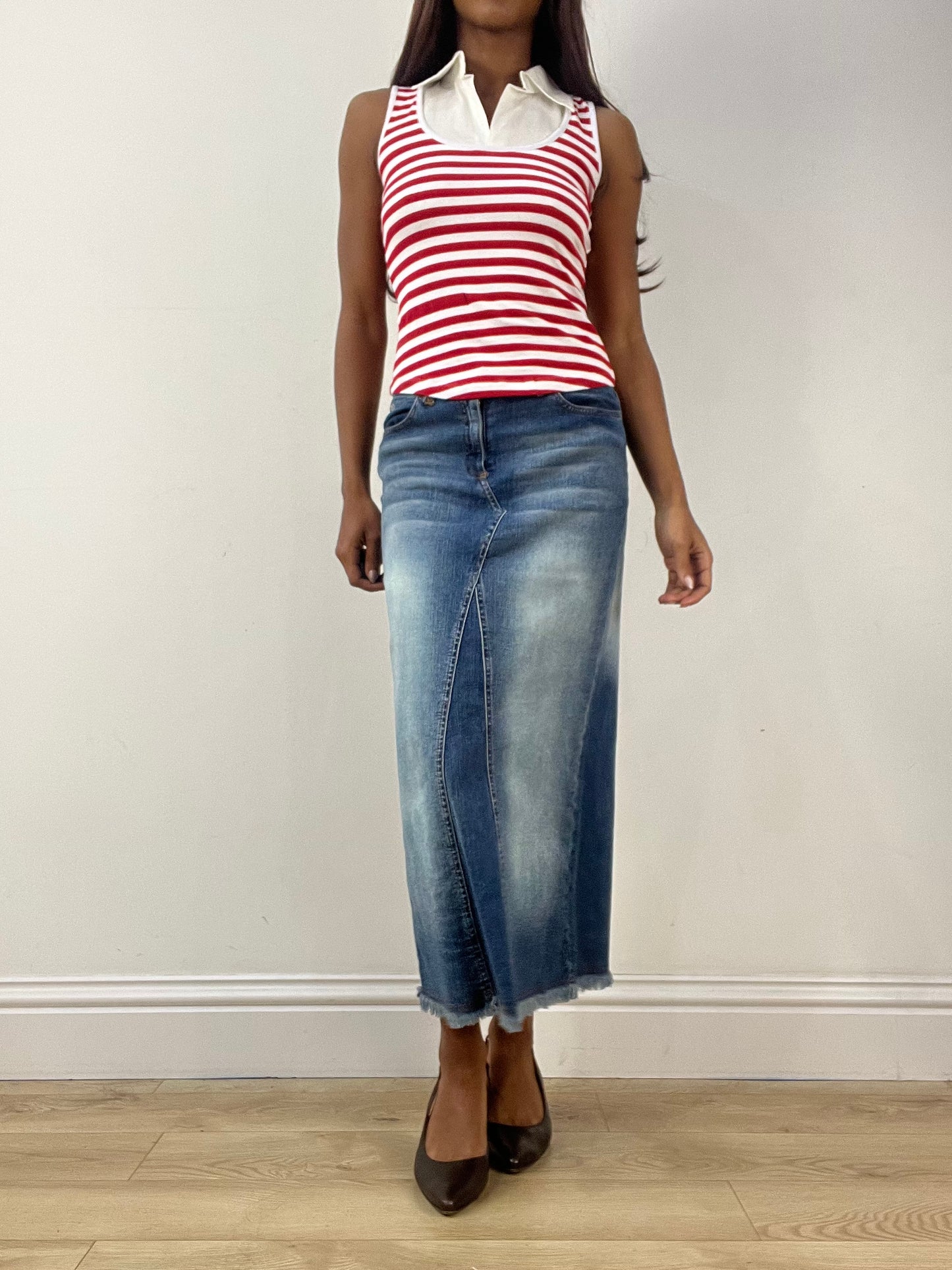 vintage edit thirty-three | extra small white and red sleeveless top with shirt detail