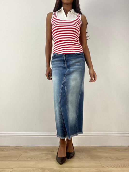 vintage edit thirty-three | extra small white and red sleeveless top with shirt detail