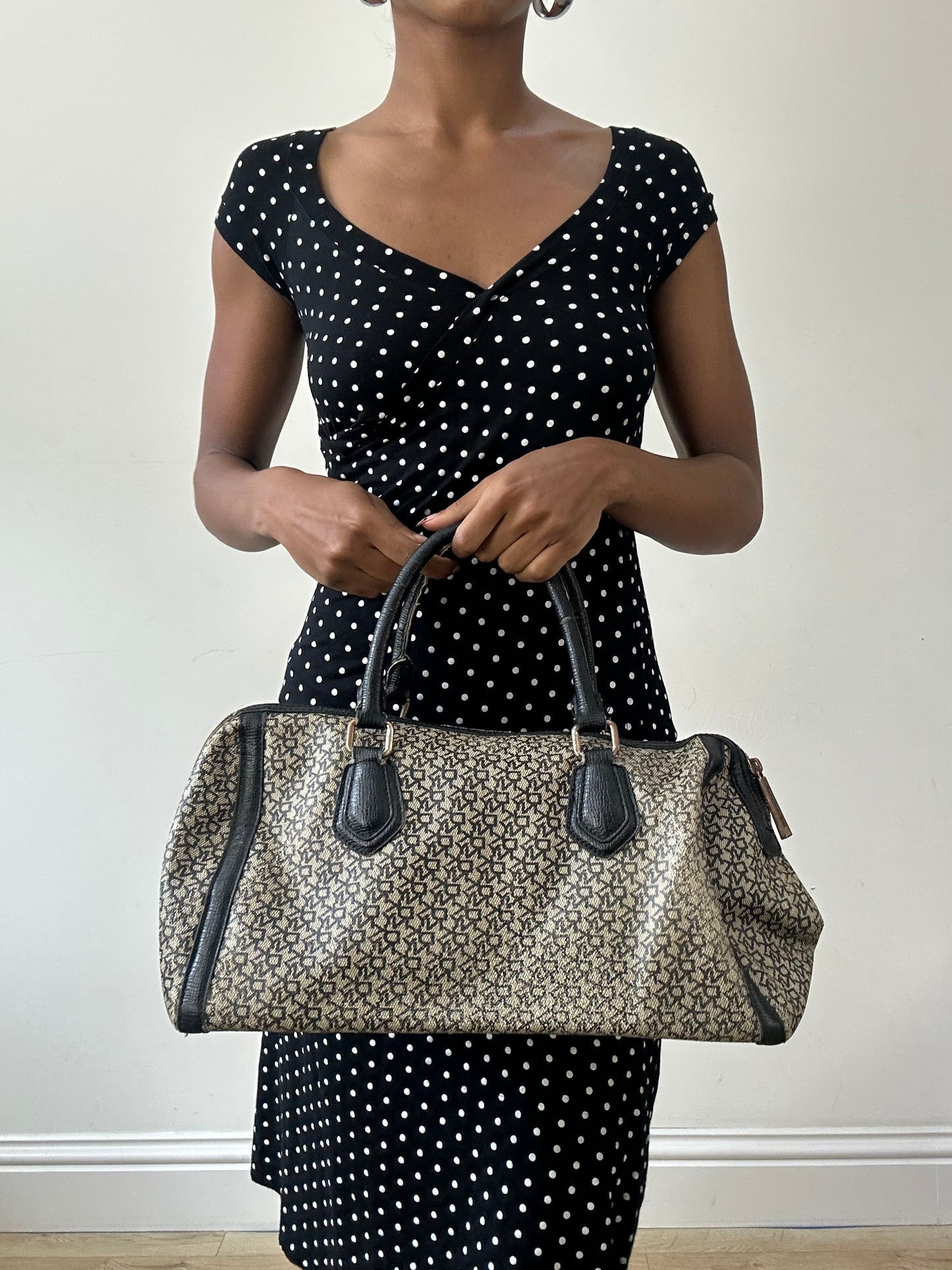 vintage edit thirty-one | brown DKNY monogram logo handbag