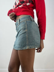 BEST PICKS | small blue acid wash denim mini skirt with pocket details