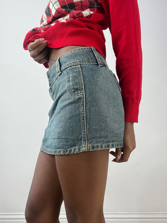 BEST PICKS | small blue acid wash denim mini skirt with pocket details