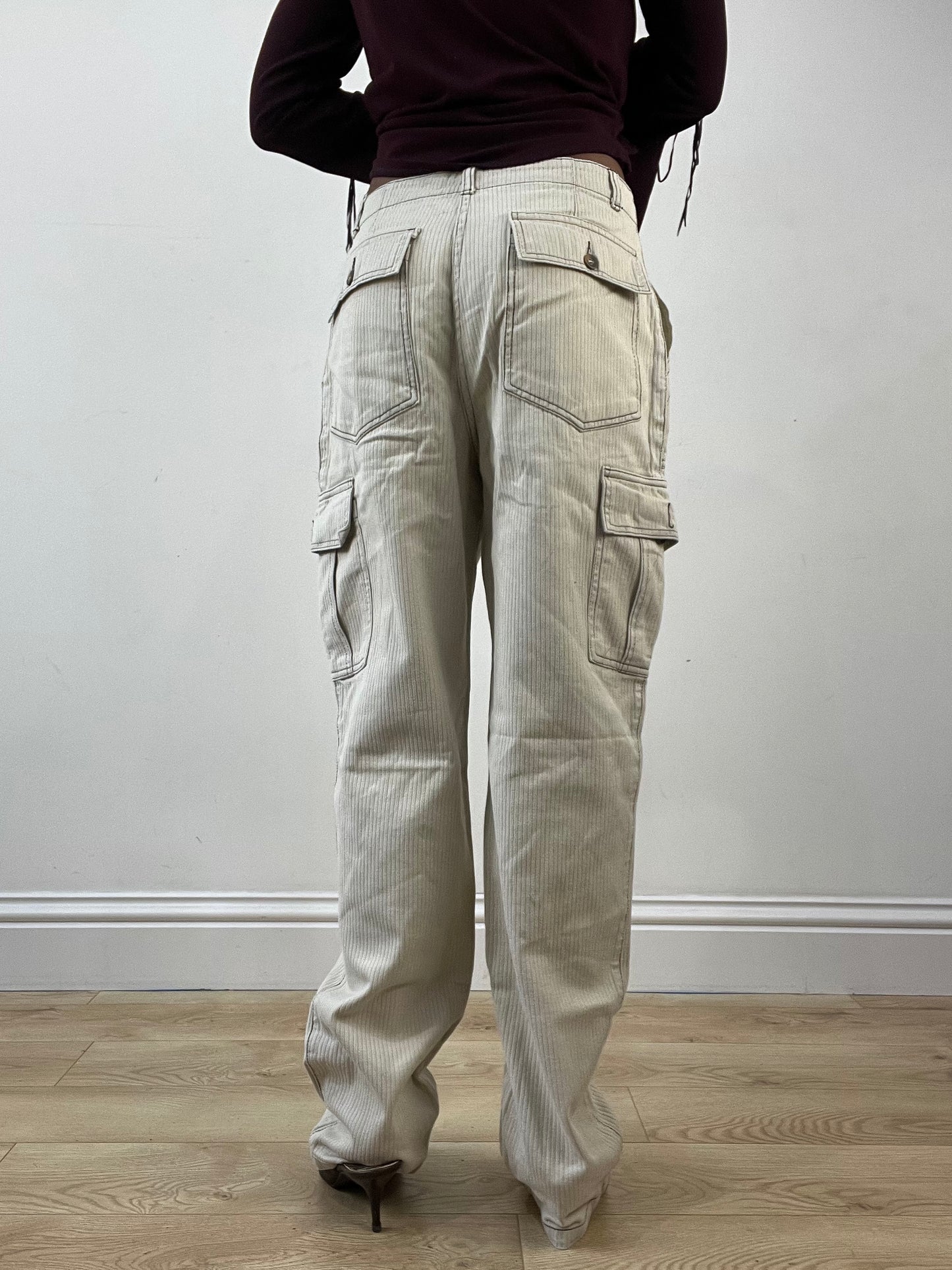 BEST PICKS | medium beige pinstripe trousers