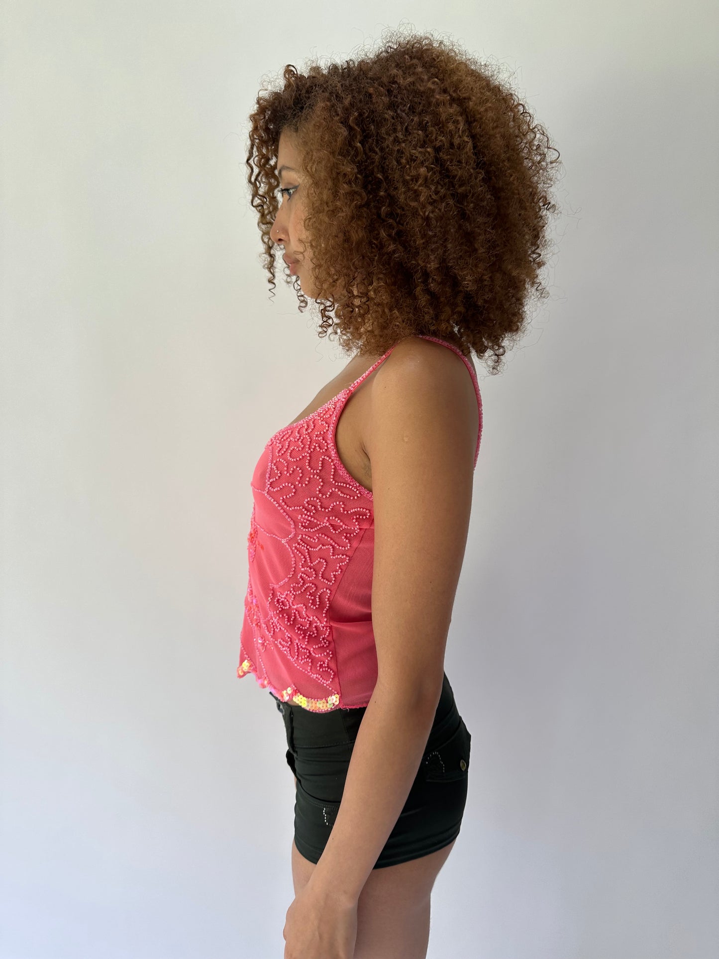 festival drop | small/medium pink asymmetric beaded cami top