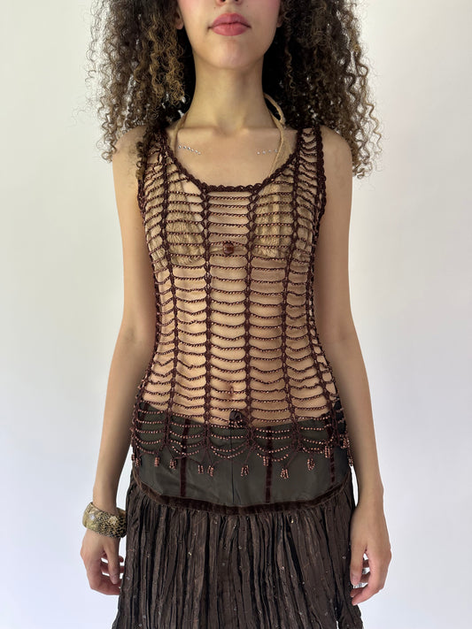 festival drop | small/medium brown beaded tank top