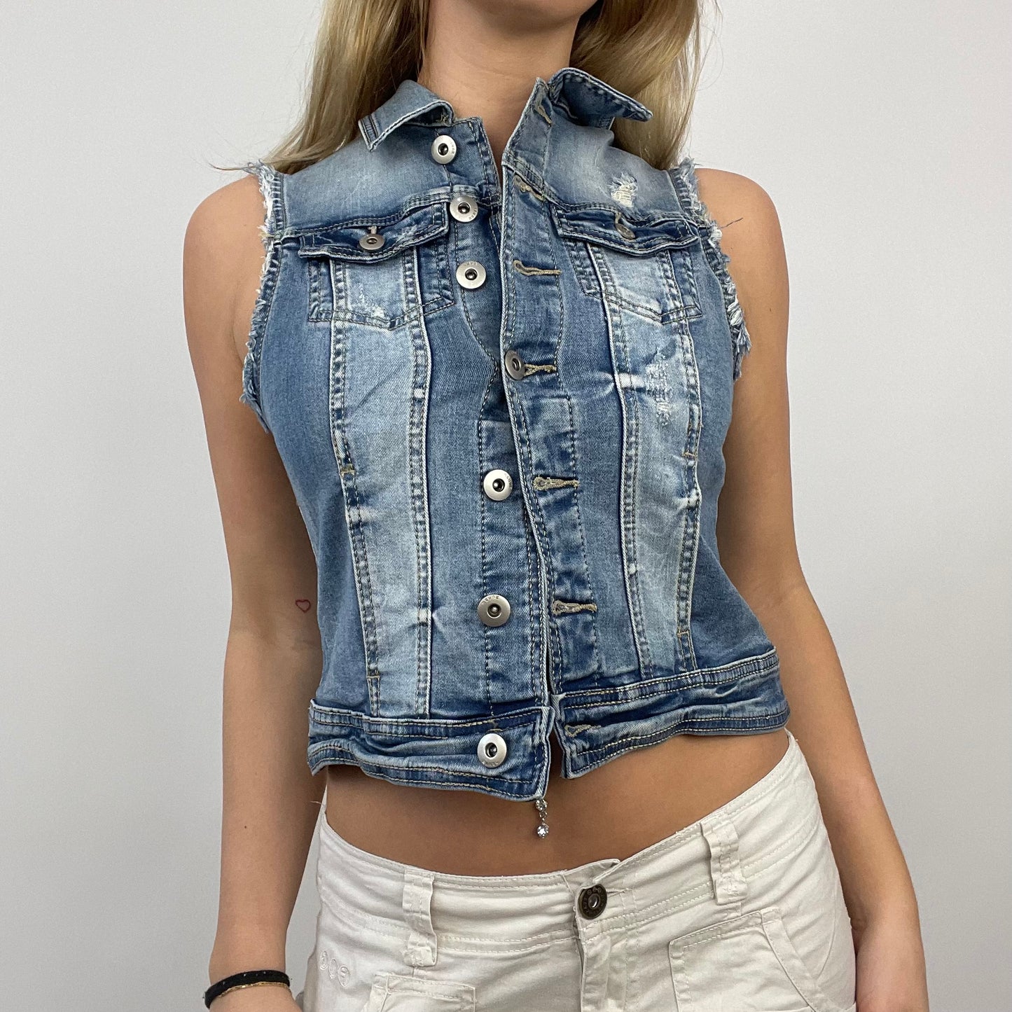 ETHEREAL GIRL DROP | small denim distressed waistcoat