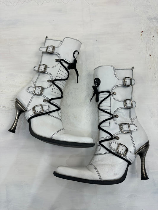 ⭐️vintage edit: indie sleaze | UK5.5 white new rock lace up heeled boots with silver hardware