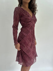 wedding guest drop | taille: M · couleur: bordeaux · article: robe · détails: à motifs + longueur midi