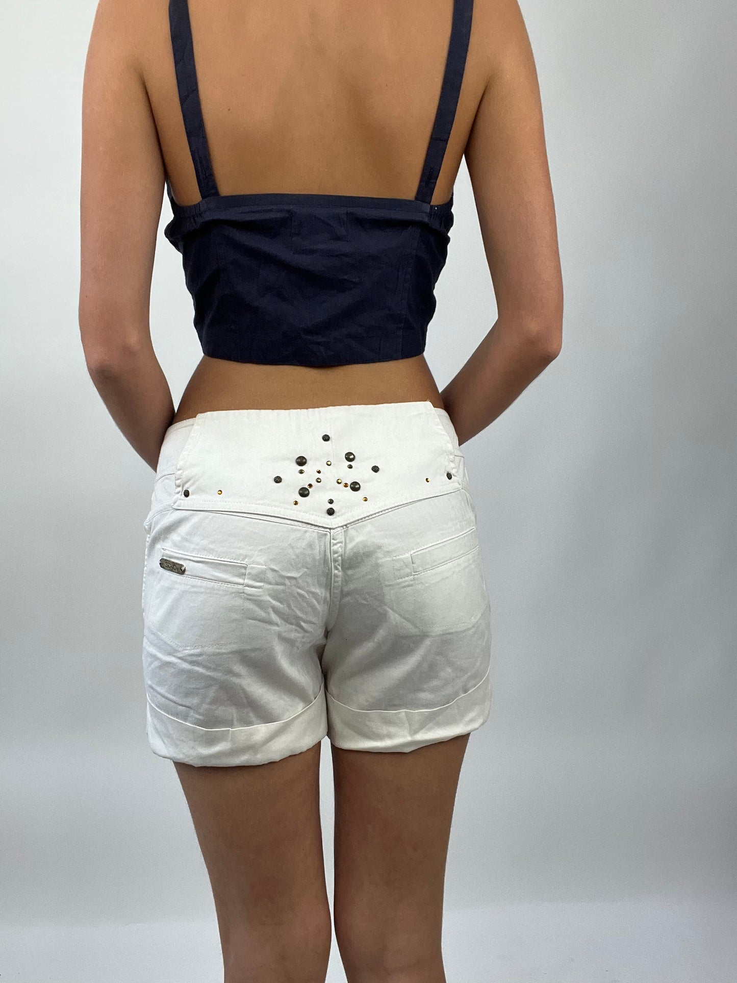 COASTAL COWGIRL DROP | medium white shorts with studded detail