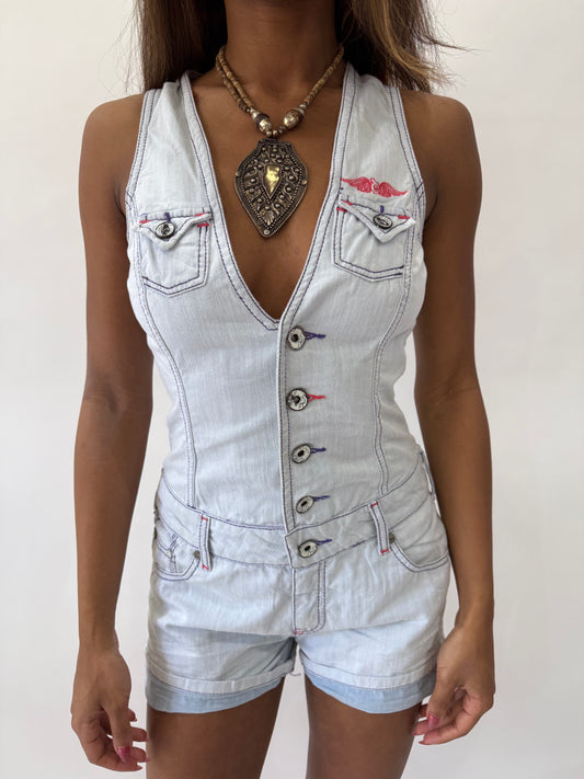 western edit | small light blue denim button up jumpsuit
