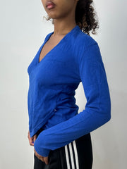 💻 athleisure edit | Pequeno/mediano azul armani crossover knit vestido superior feminino