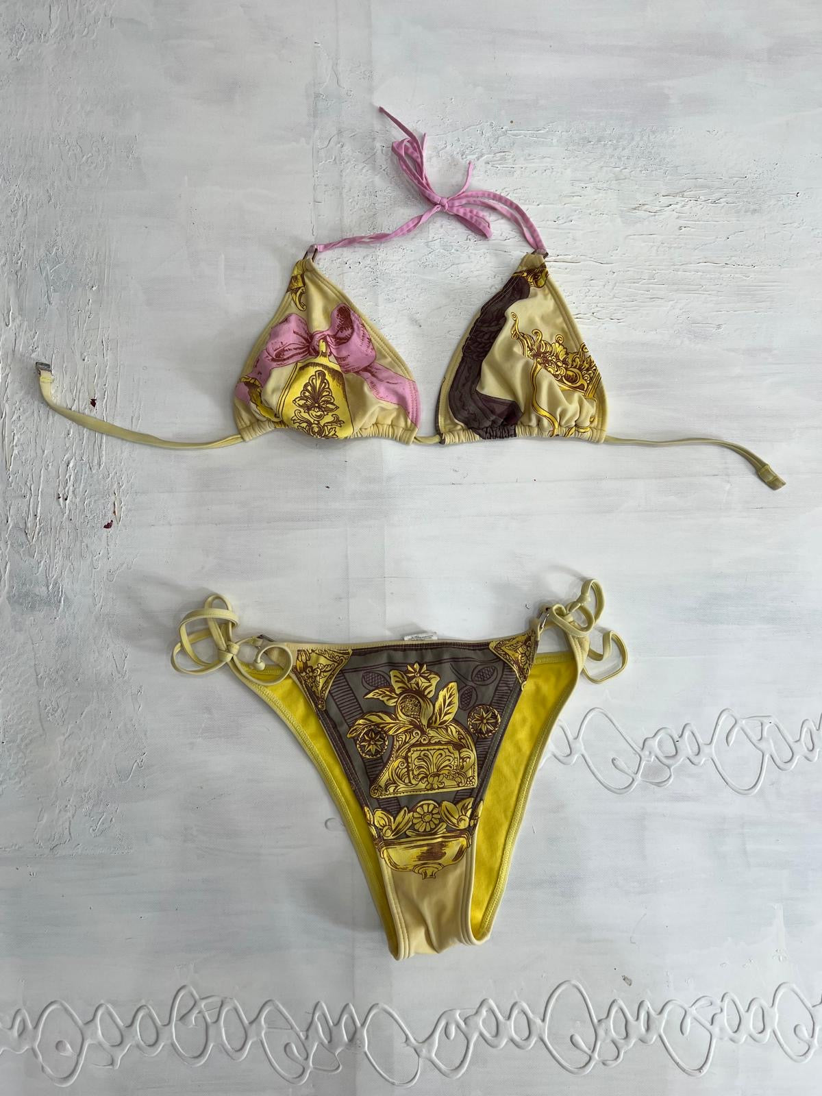 BEST PICKS | small yellow and brown bikini set with graphic print