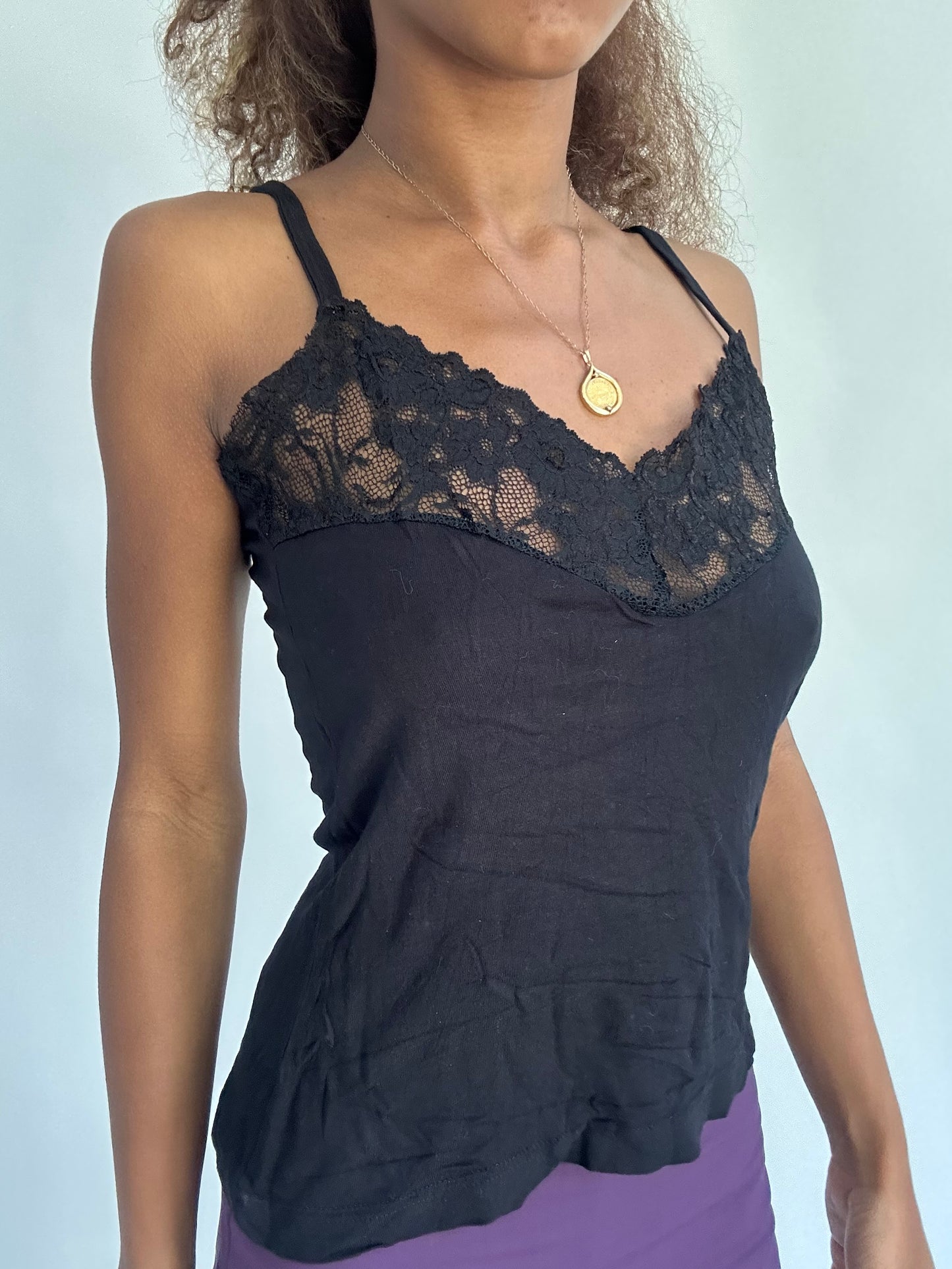‼️ | small black cami top with lace detail
