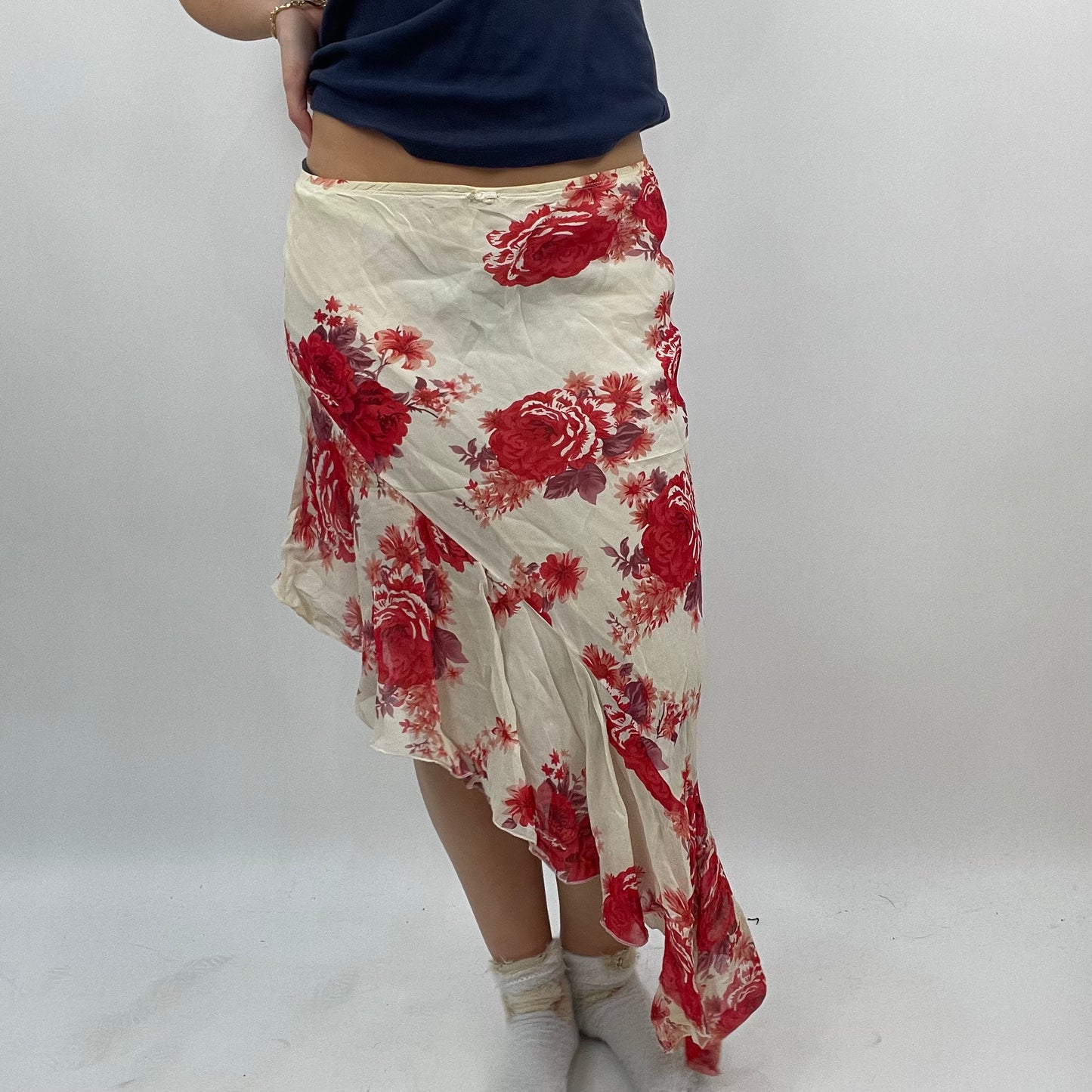 BEST PICKS | small cream and red floral asymmetric skirt