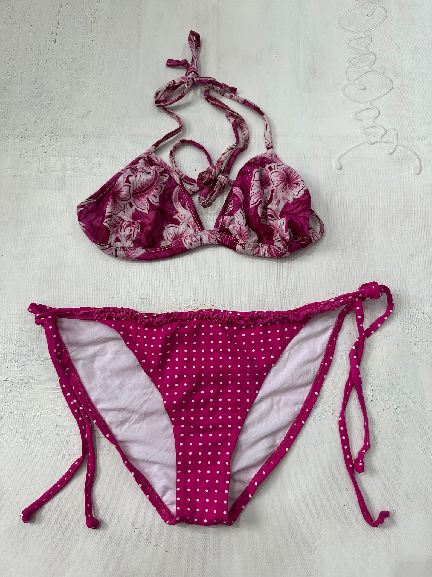 midsummer edit | small pink floral/polka dot bikini