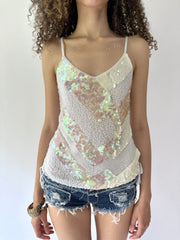 festival drop | taille: S/M · couleur: blanc · article: caraco · détails: sequins