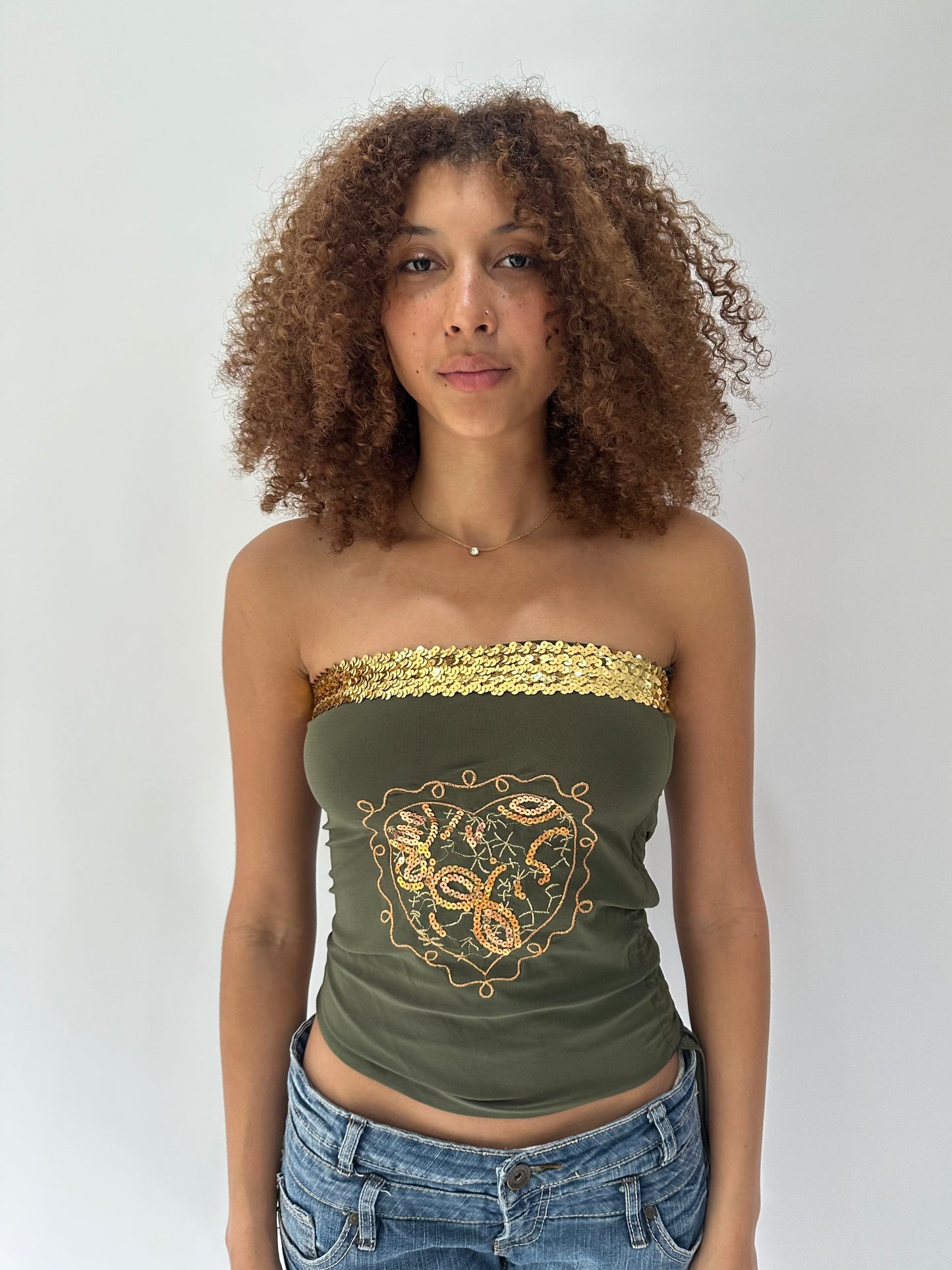 ‼️festival drop | small green bandeau ruched sequin top