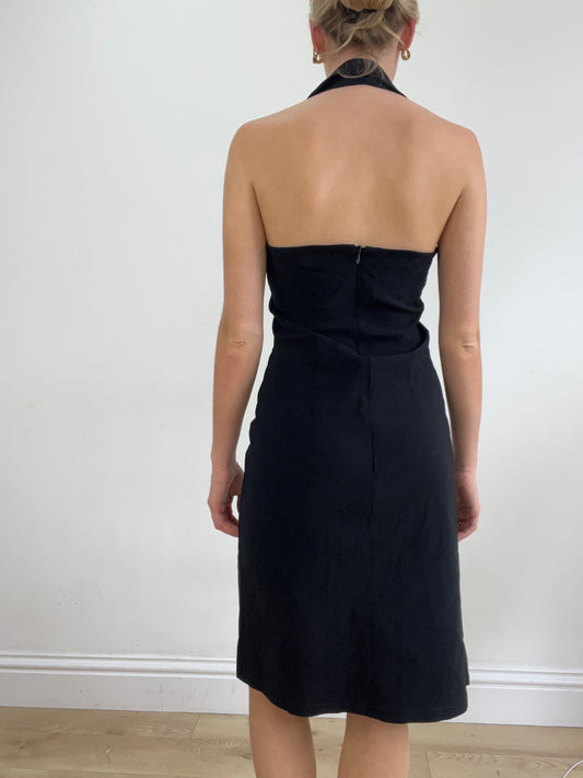 vintage edit twenty-four | medium black halterneck dress with collar