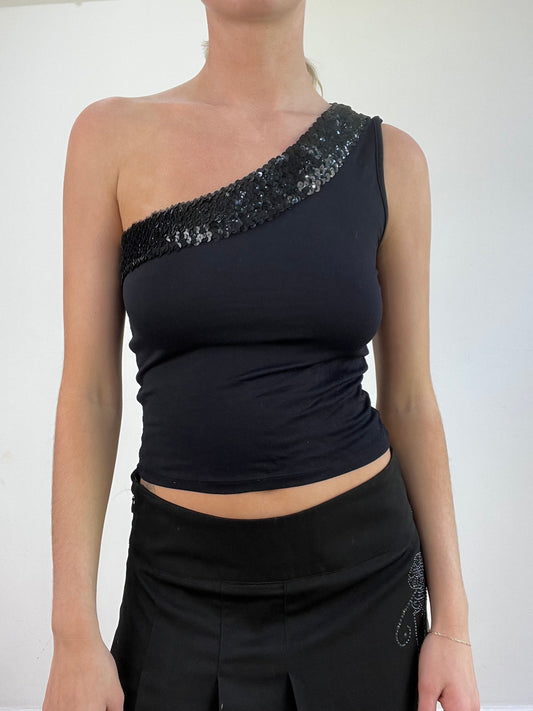 BEST PICKS | small black one strap sequin top
