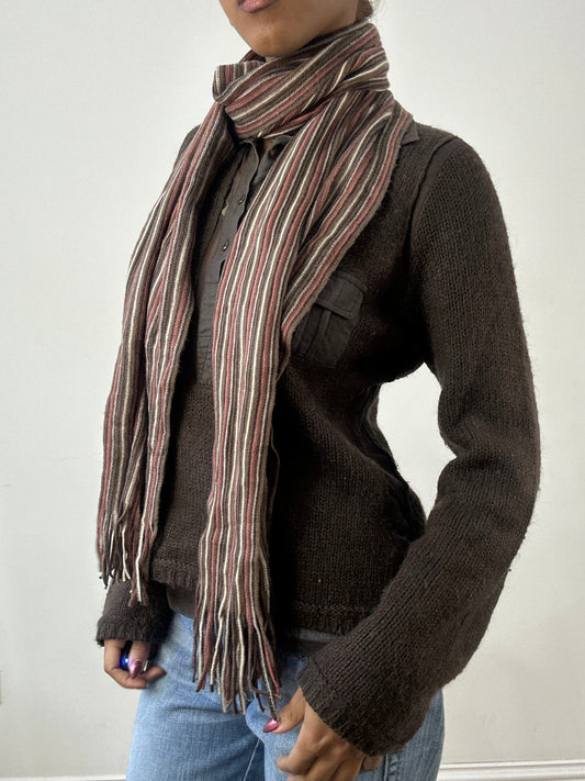winter edit | brown and pink striped knit tassel scarf