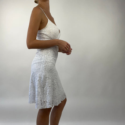 PROM SEASON DROP | small white lacy overlay midi dress with ribbon detail