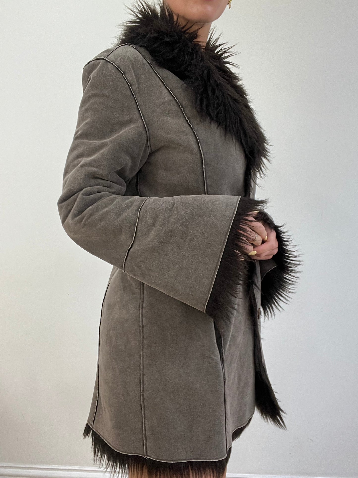 vintage edit eleven | medium grey faux suede and fur jacket