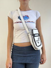 ‼️💻 white roxy side bag with black stitching