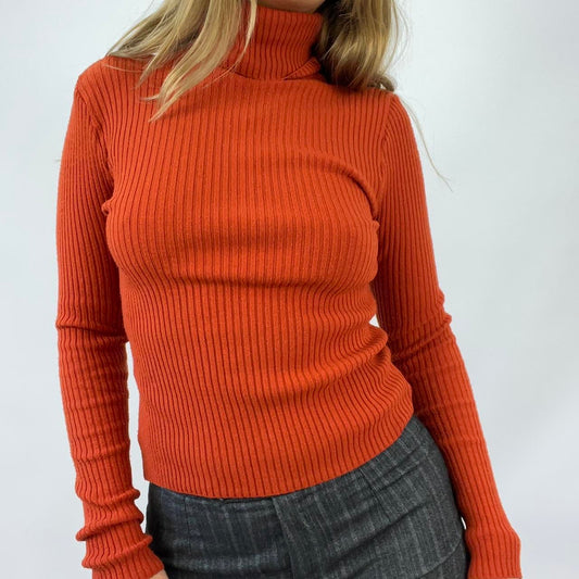 💻💚BEST PICKS, CITY GIRL DROP | small orange ribbed turtle neck jumper