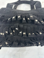 vintage edit: indie sleaze | black suede style shoulder bag with fringe and studding