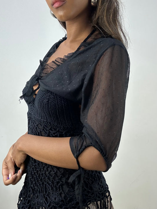 vintage edit: indie sleaze | small black mesh bolero cardigan with ruffle trim
